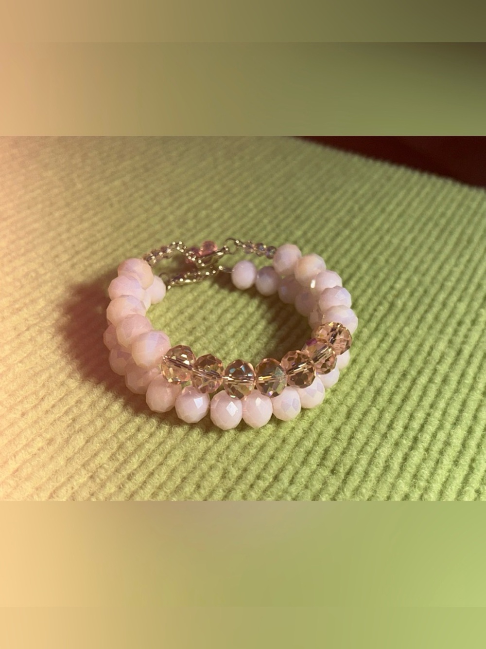 Pink Crystal Ribbon Charm Bracelet Set